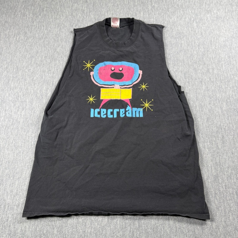 ICECREAM Tank Top Mens Large Black Graphic Print Sleeveless BBC Streetwear Y2k
